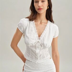 RIHOAS White Lace Trim Blouse